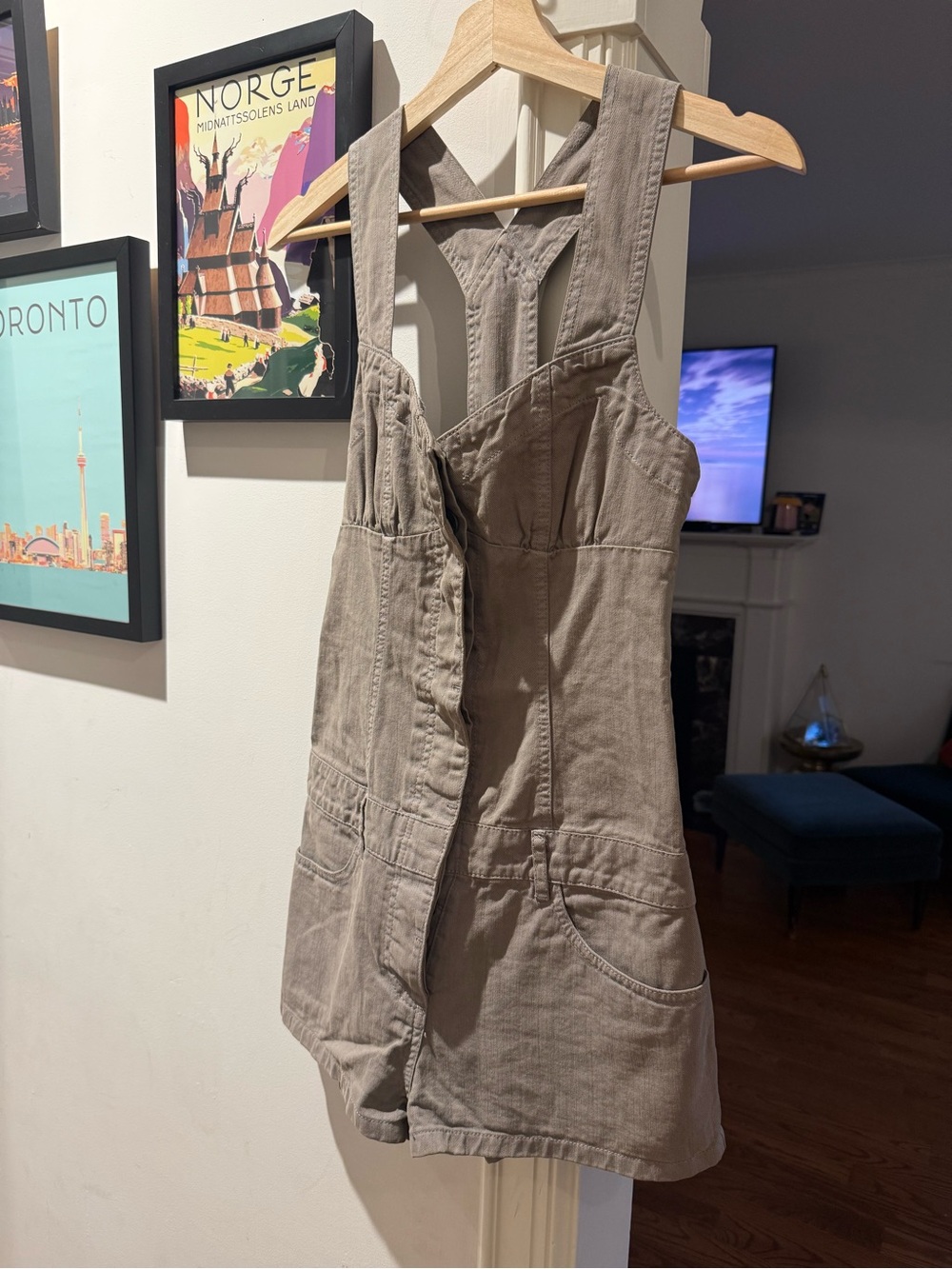 Vintage All Saints Spitalfields Taupe Sleeveless Pinafore Mini Romper